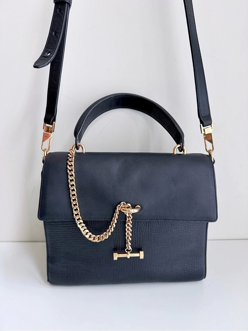 Luana Italy Paley Satchel Black Ebony Leather Top Handle Crossbody Bag